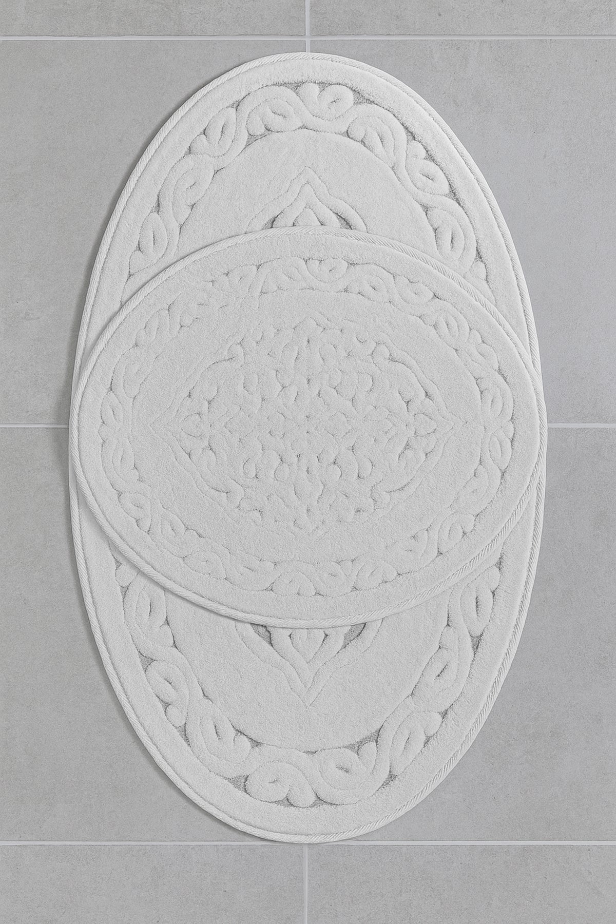 Banyo Yuvarlak 2li Paspas Takımı Beyaz 60x100