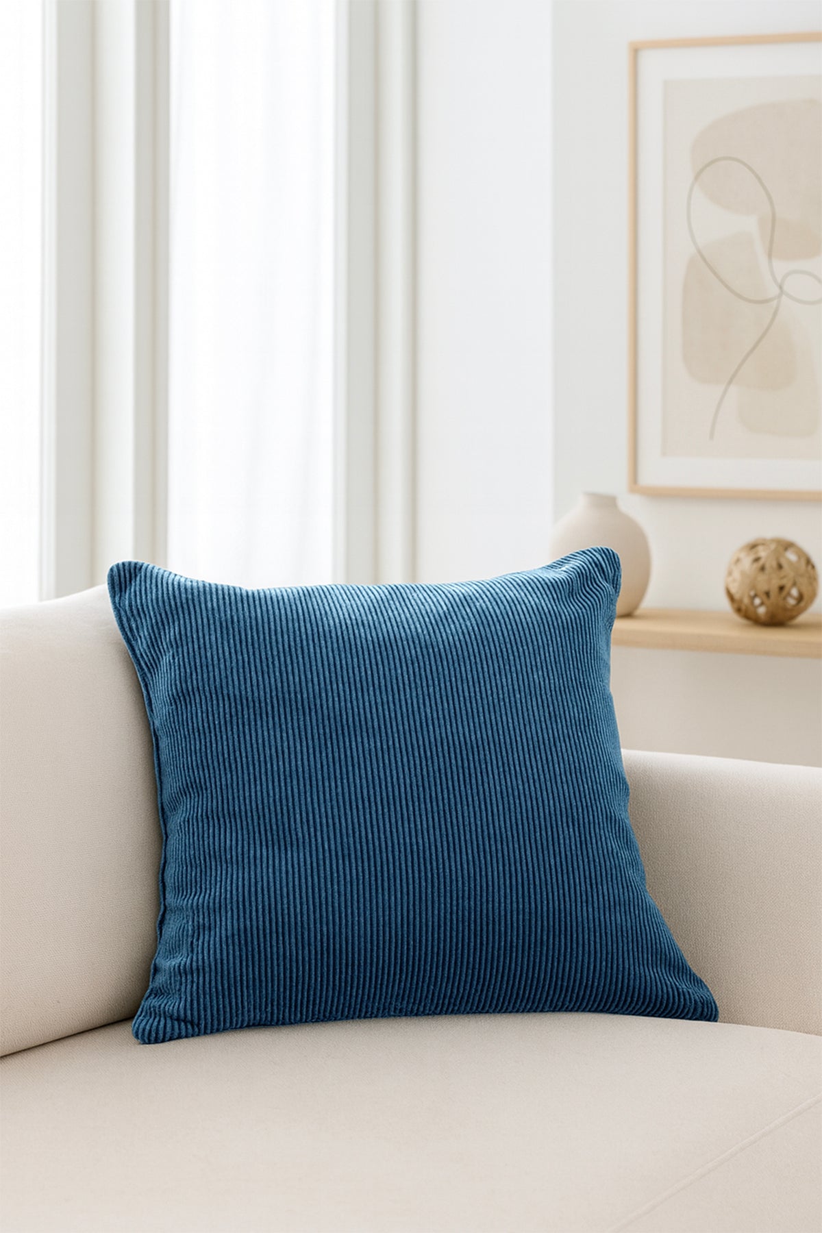 Çizgili Kadife Kırlent Kılıfı Lacivert 50x50