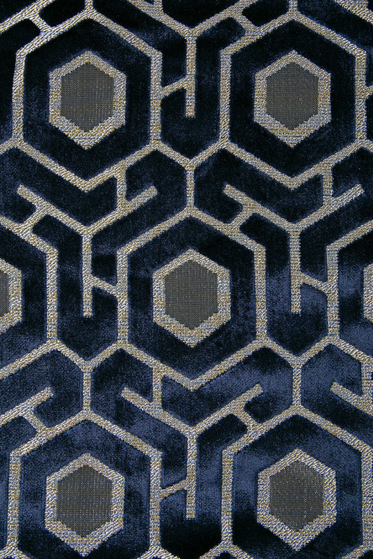 Desenli Kadife Kırlent Kılıfı Lacivert 45x45