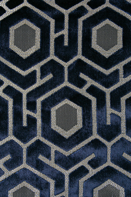 Desenli Kadife Kırlent Kılıfı Lacivert Bej 45x45