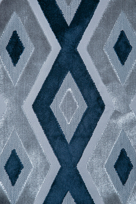 Desenli Kadife Kırlent Kılıfı Lacivert Gri 45x45