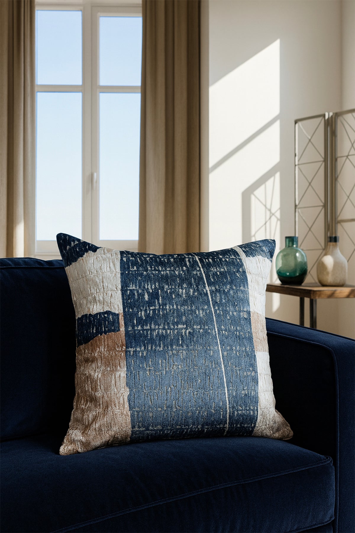 Desenli Kadife Kırlent Kılıfı Yeşil 45x45