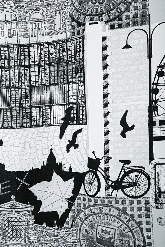 Helsinki Duş Perdesi Siyah Beyaz 180x200