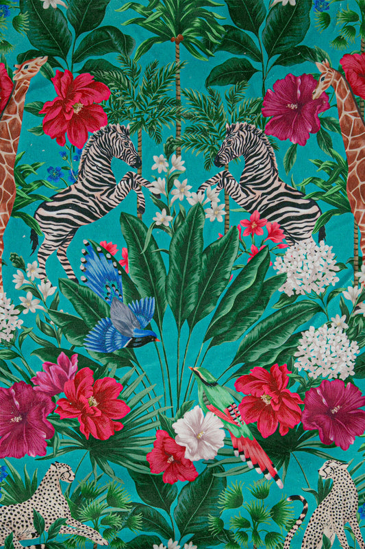 Kadife Kırlent Kılıfı Zoo Yeşil Pembe V1 50x50