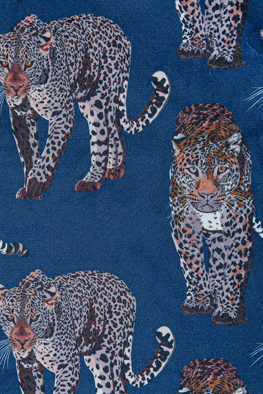 Leopar Kadife Kırlent Kılıfı Lacivert 45x45
