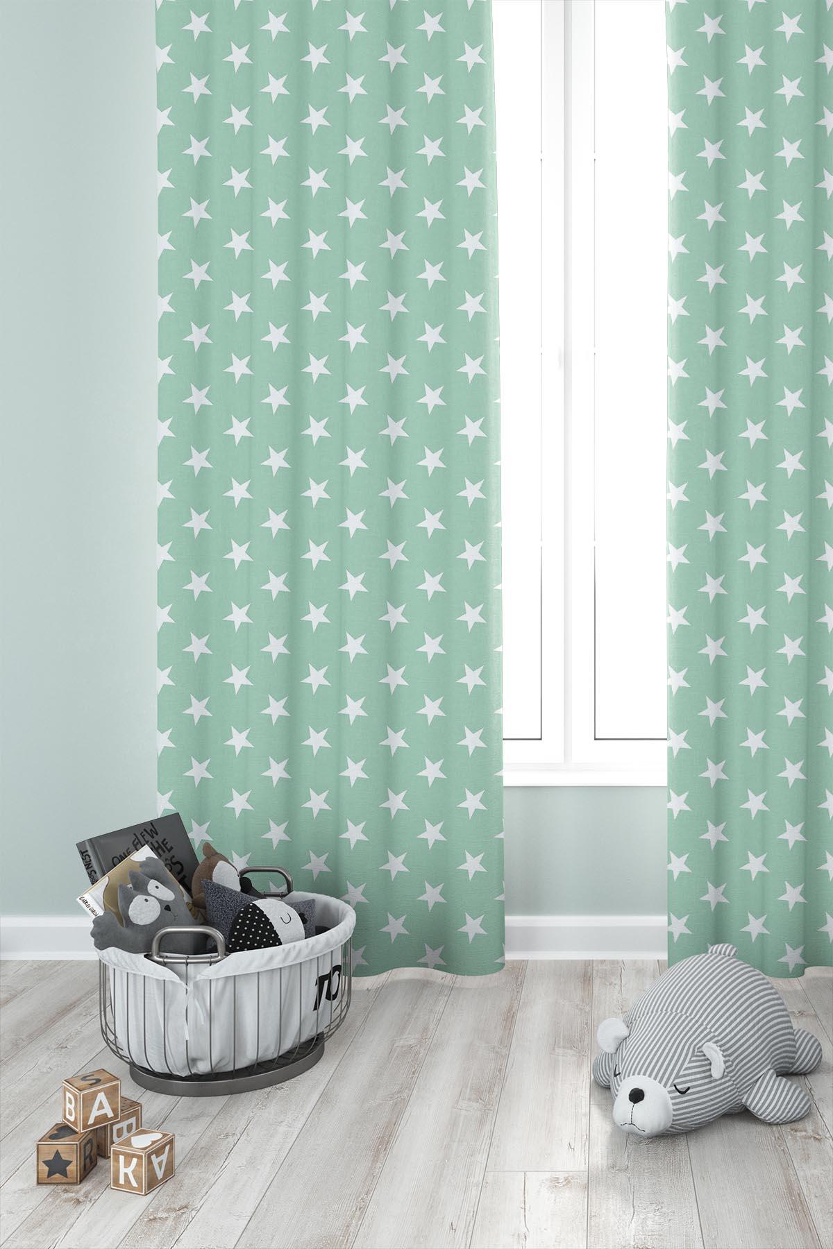 Premier Home Yıldız Desenli Fon Perde Mint 170X270