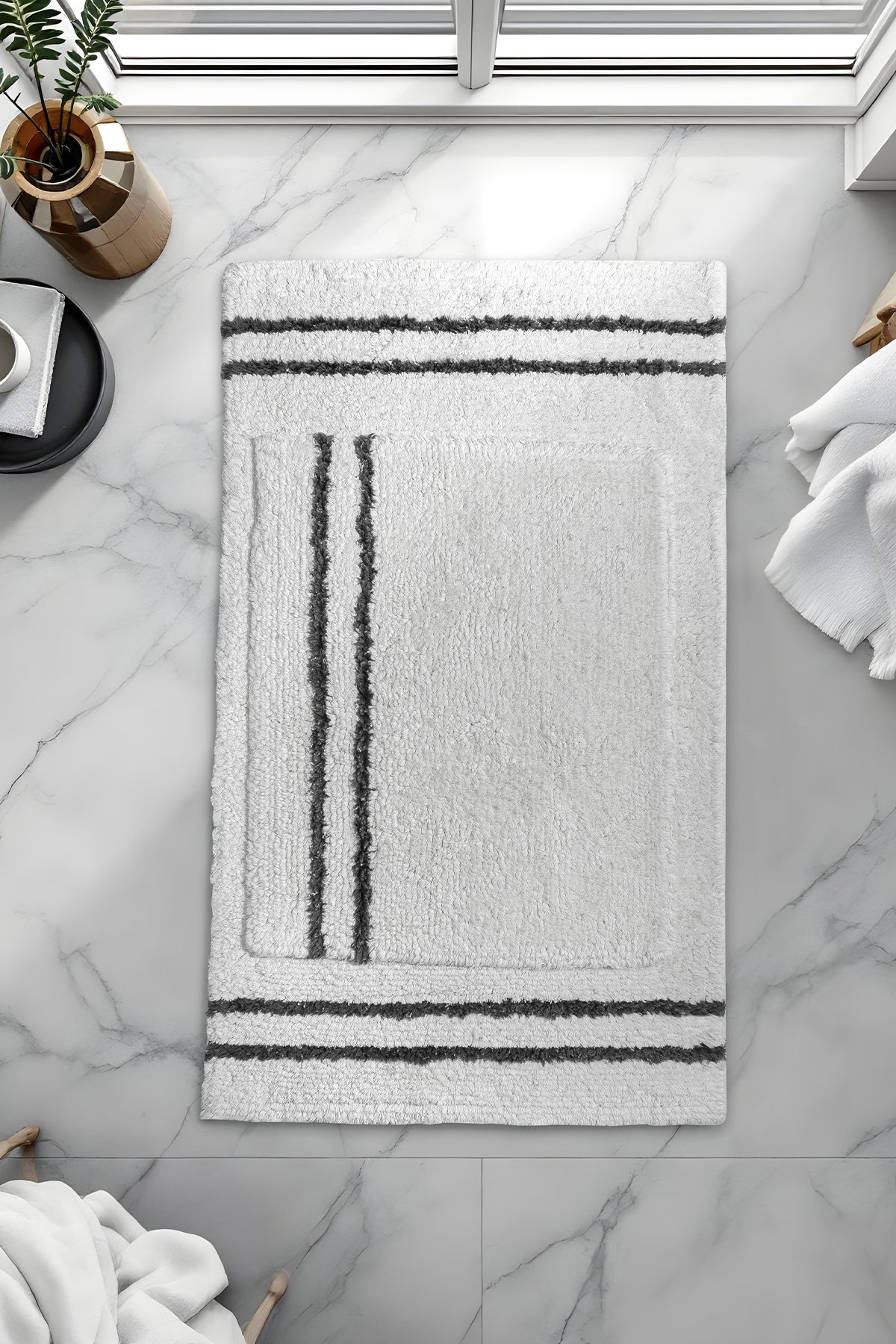 Banyo 2li Paspas Takımı Beyaz Siyah 60x100