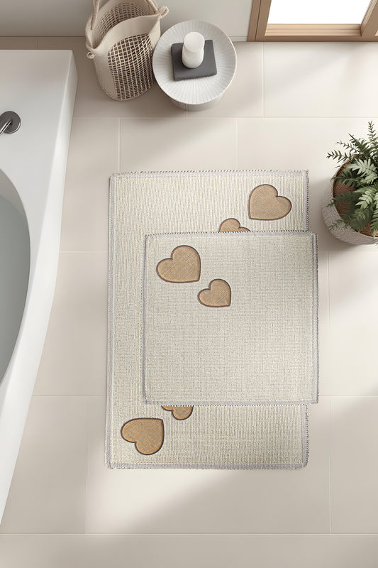 Banyo 2li Paspas Takımı Kalp Bej 60x100
