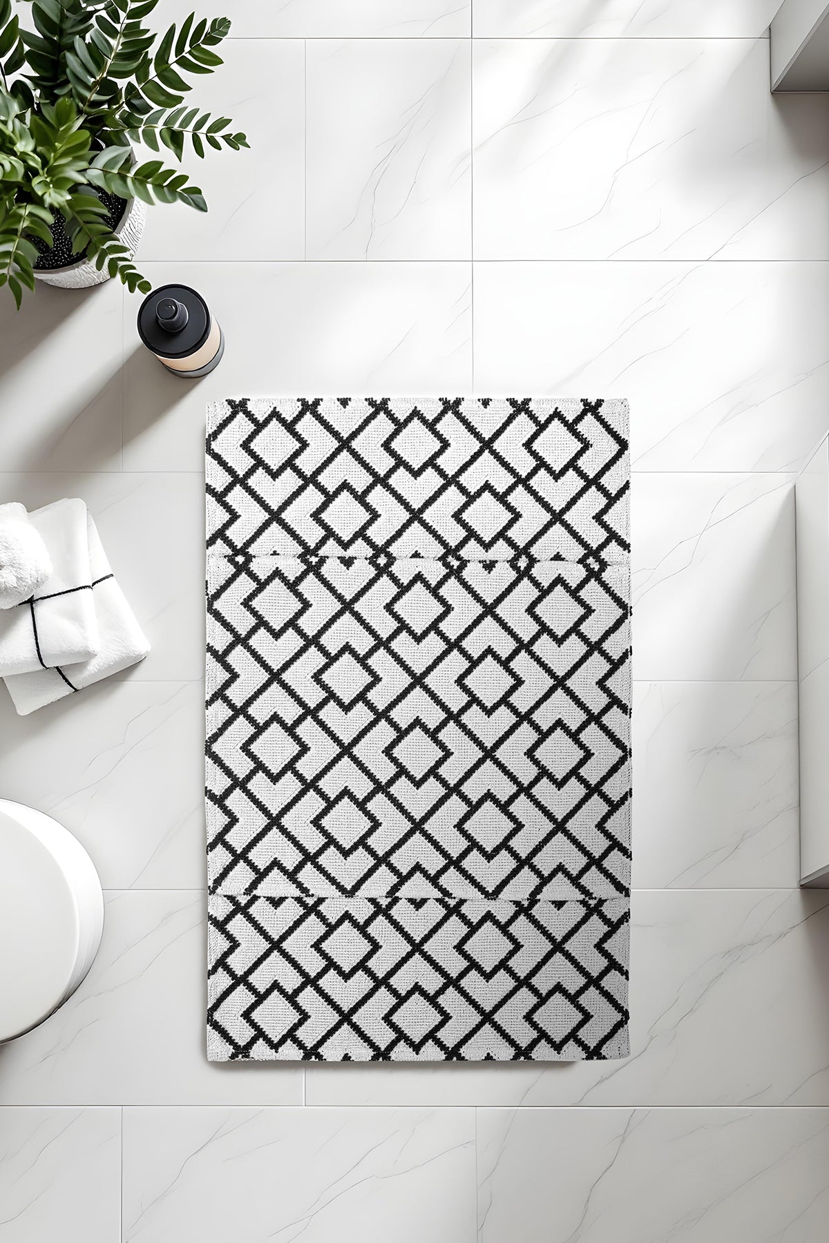 Banyo 2li Paspas Takımı Siyah Kareli Beyaz 60x100