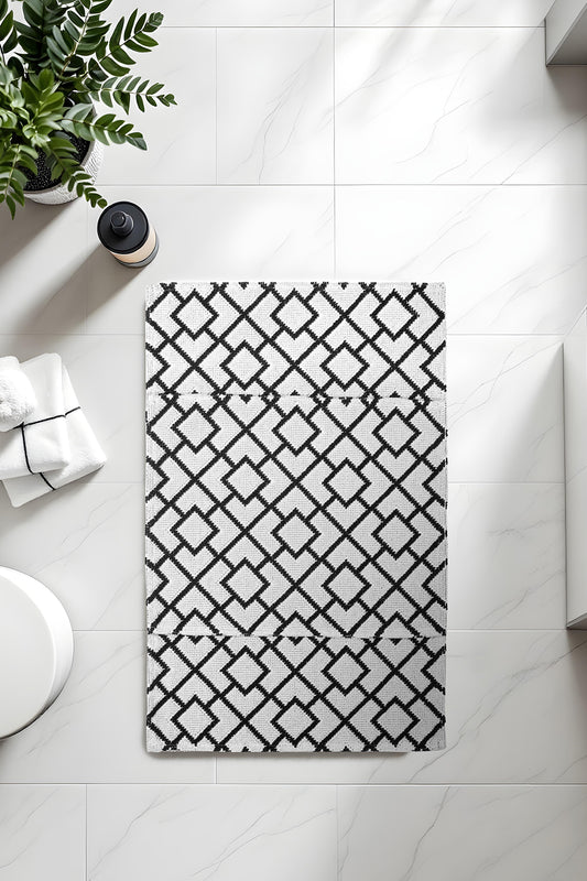 Banyo 2li Paspas Takımı Siyah Kareli Beyaz 60x100