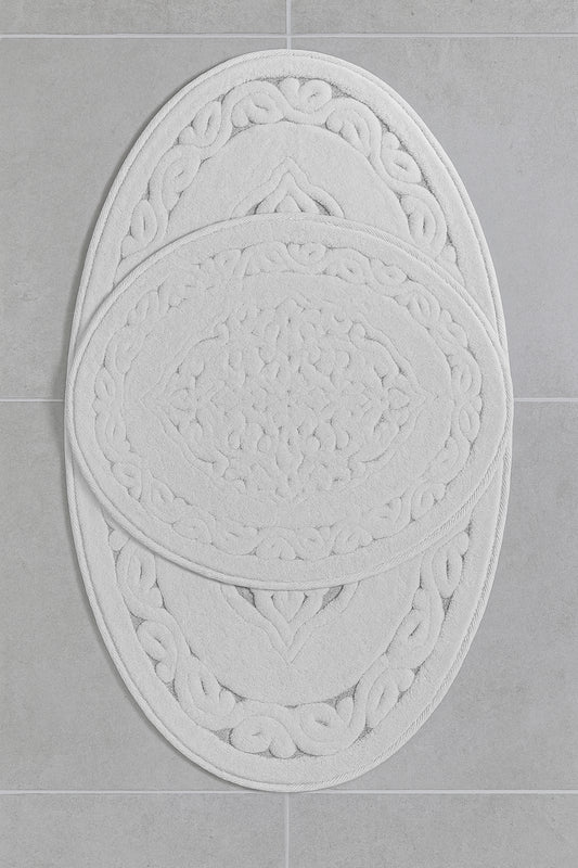 Banyo Yuvarlak 2li Paspas Takımı Beyaz 60x100