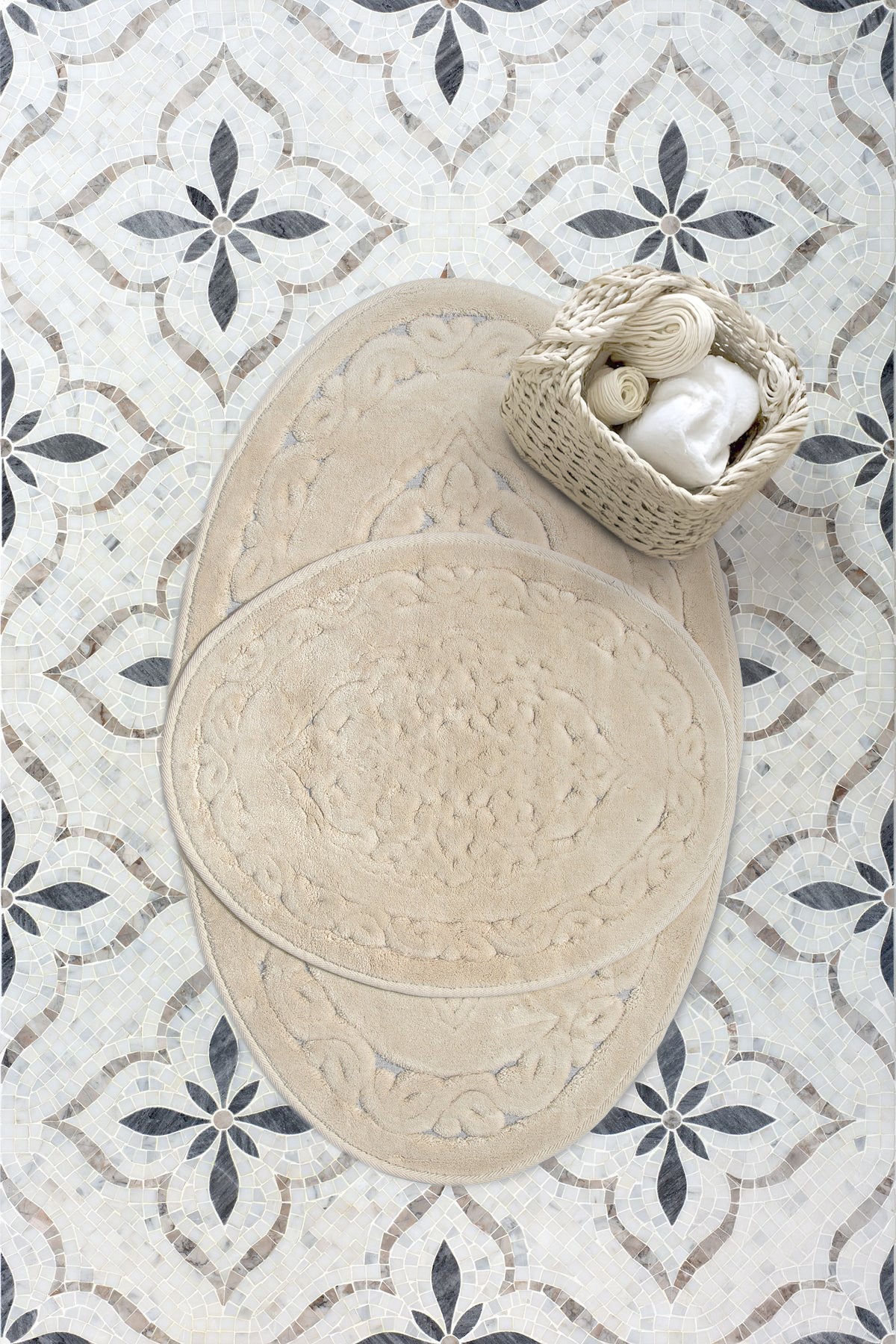 Banyo Yuvarlak 2li Paspas Takımı Bej 60x100
