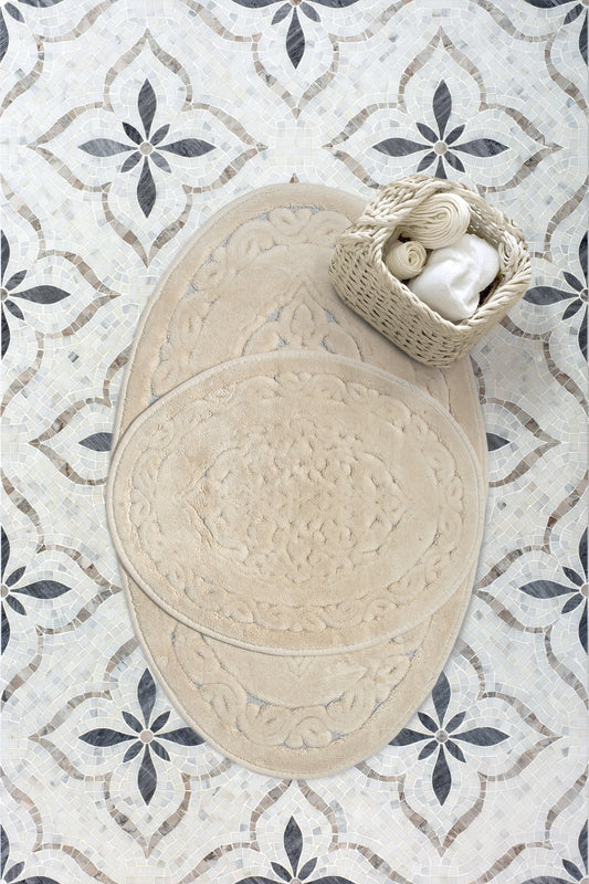 Banyo Yuvarlak 2li Paspas Takımı Bej 60x100