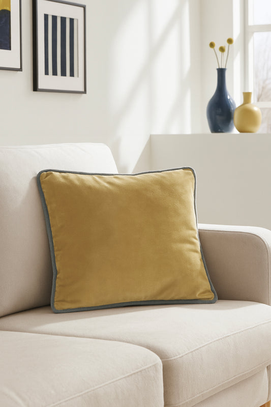 Biyeli Kadife Kırlent Kılıfı Gold Lacivert 50x50