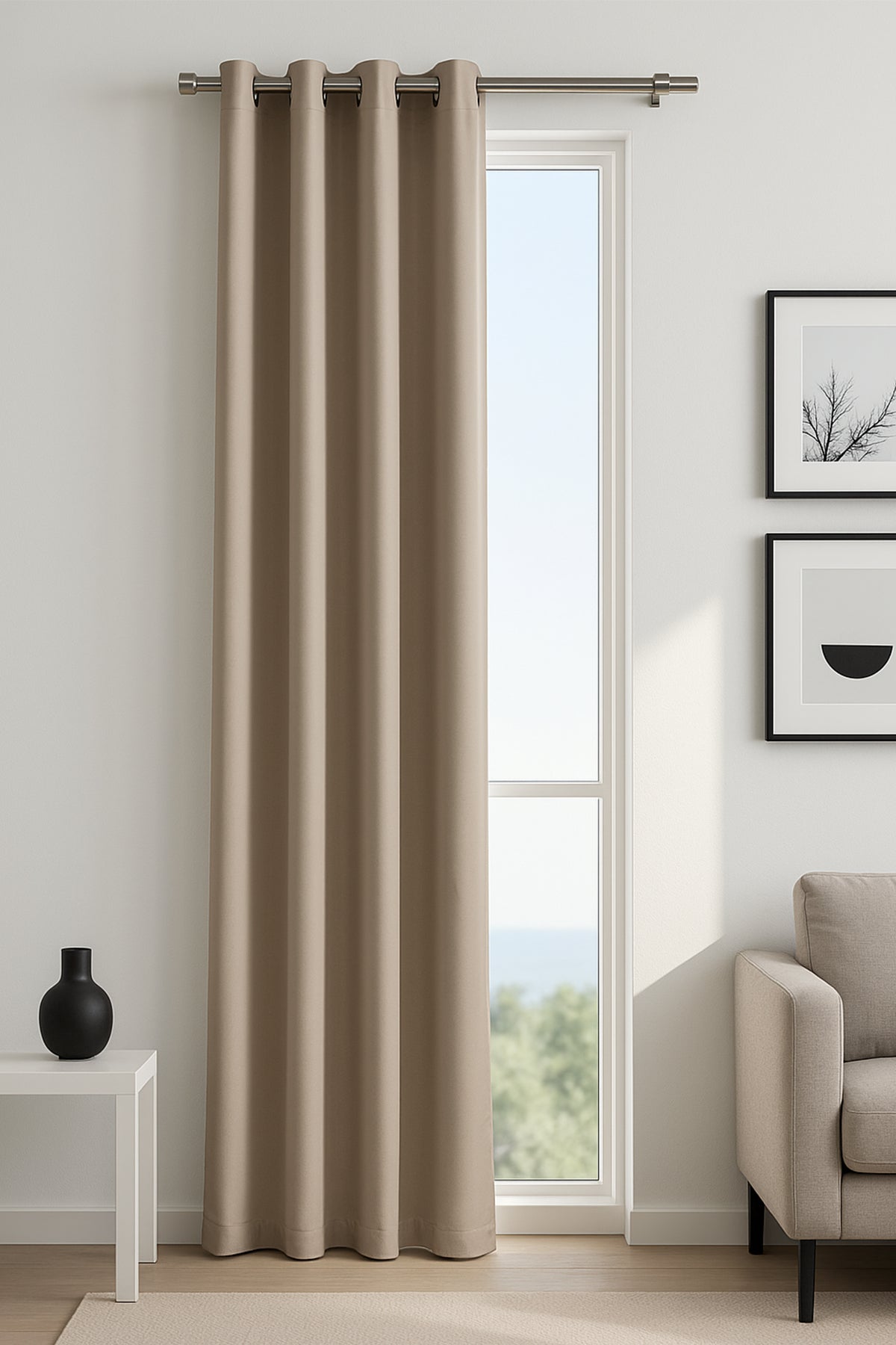 Blackout Halkalı Fon Perde Bej 140x260