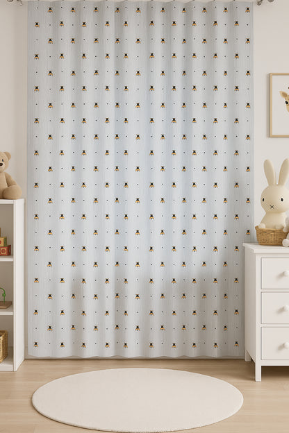 Çocuk Astarlı Fon Perde Arı Desenli Gri V2 135x180