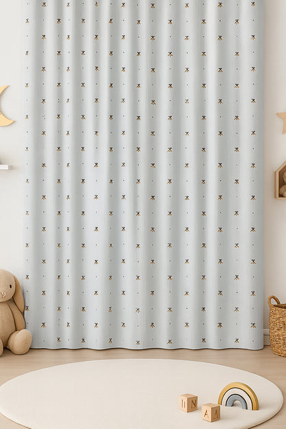 Çocuk Astarlı Fon Perde Arı Desenli Gri V4 180x225