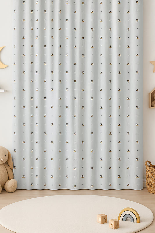 Çocuk Astarlı Fon Perde Arı Desenli Gri V4 180x225