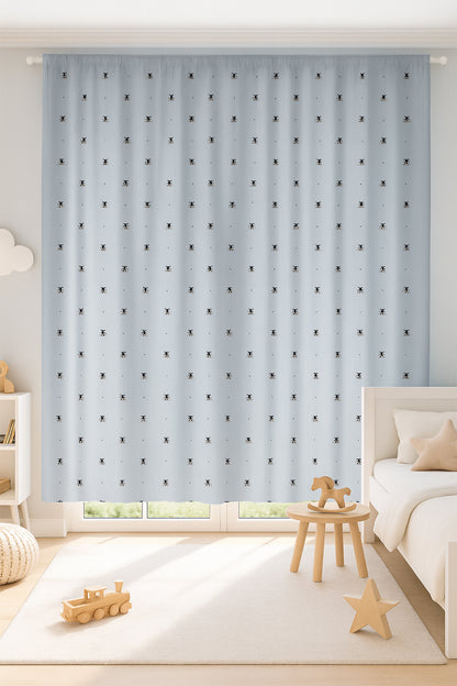 Çocuk Astarlı Fon Perde Arı Desenli Gri 215x225