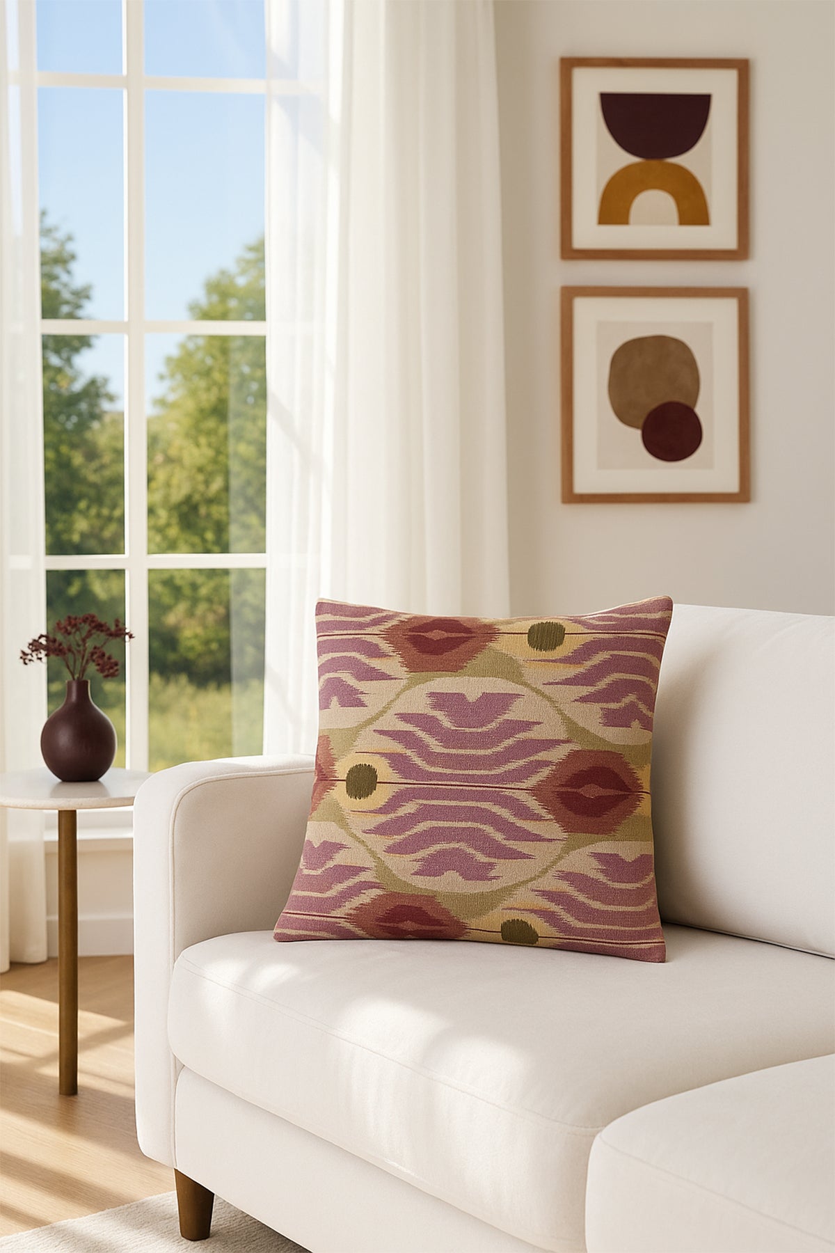 Desenli Kadife Kırlent Kılıfı Lila V1 50x50