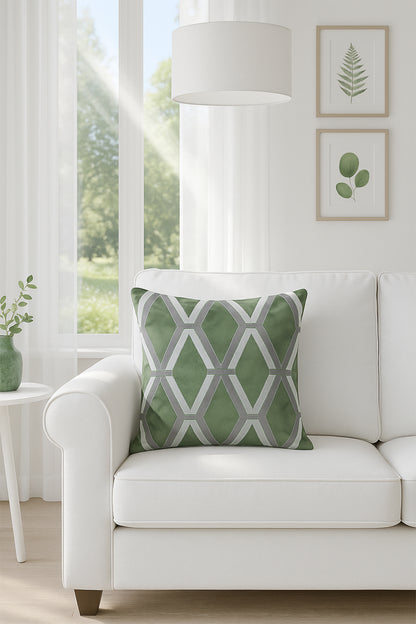 Desenli Kadife Kırlent Kılıfı Yeşil Gri V1 50x50