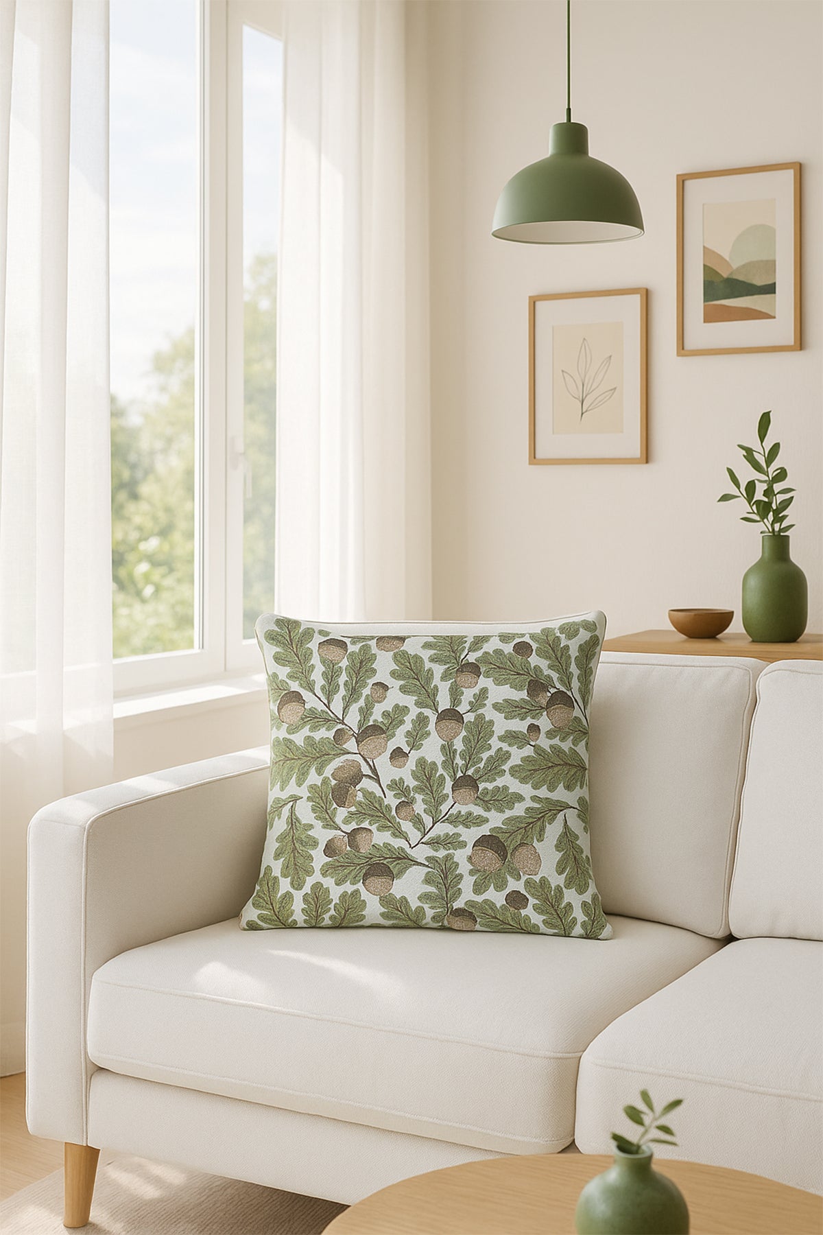 Duck Ağaç Desenli Kırlent Kılıfı Yeşil V1 45x45