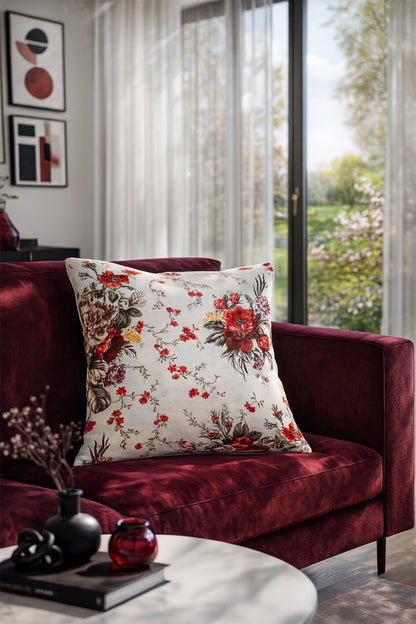 Duck Büyük Güllü Kırlent Kılıfı Bordo V1 40x40