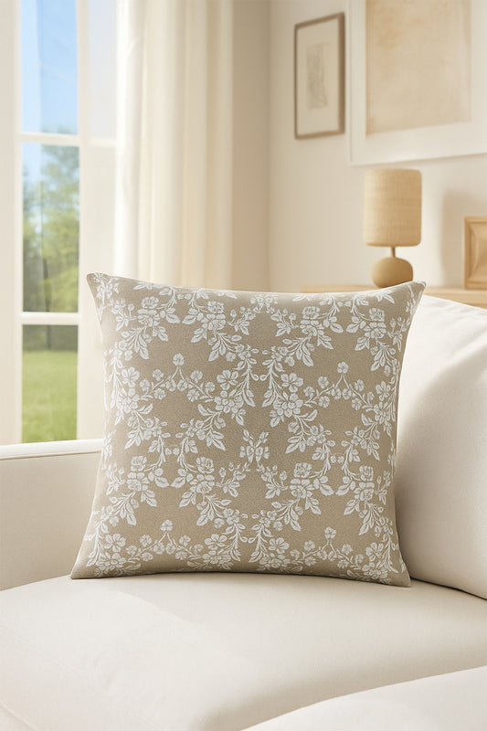 Duck Çiçekli Kırlent Kılıfı Bej Beyaz V1 45x50