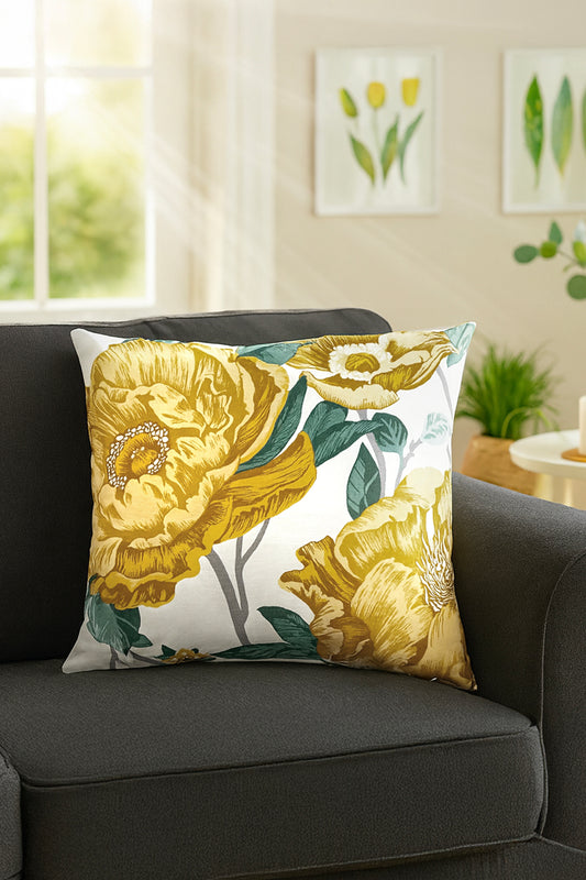 Duck Çiçekli Kırlent Kılıfı Sarı Yeşil 40x40