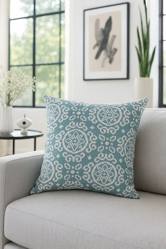 Duck Damask Kırlent Kılıfı Turkuaz 40x40