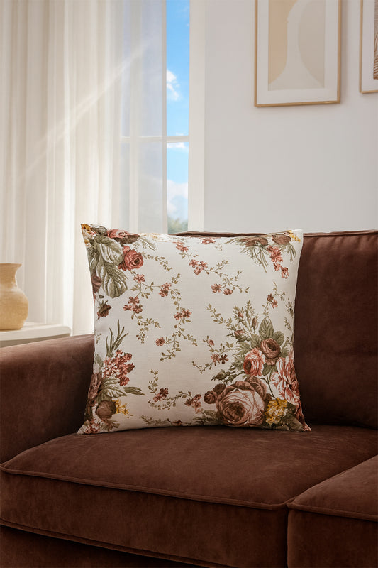 Duck Güllü Kırlent Kılıfı Kahve Bej V1 40x40