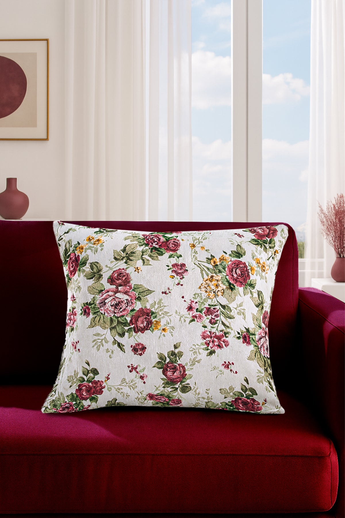 Duck Güllü Kırlent Kılıfı Pudra Sarı V1 45x50