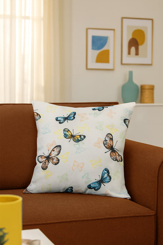 Duck Kelebekli Kırlent Kılıfı Bej Sarı V1 40x40