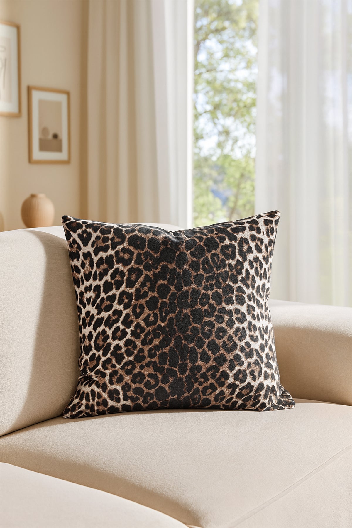 Duck Leopar Kırlent Kılıfı Kahve V1 45x45