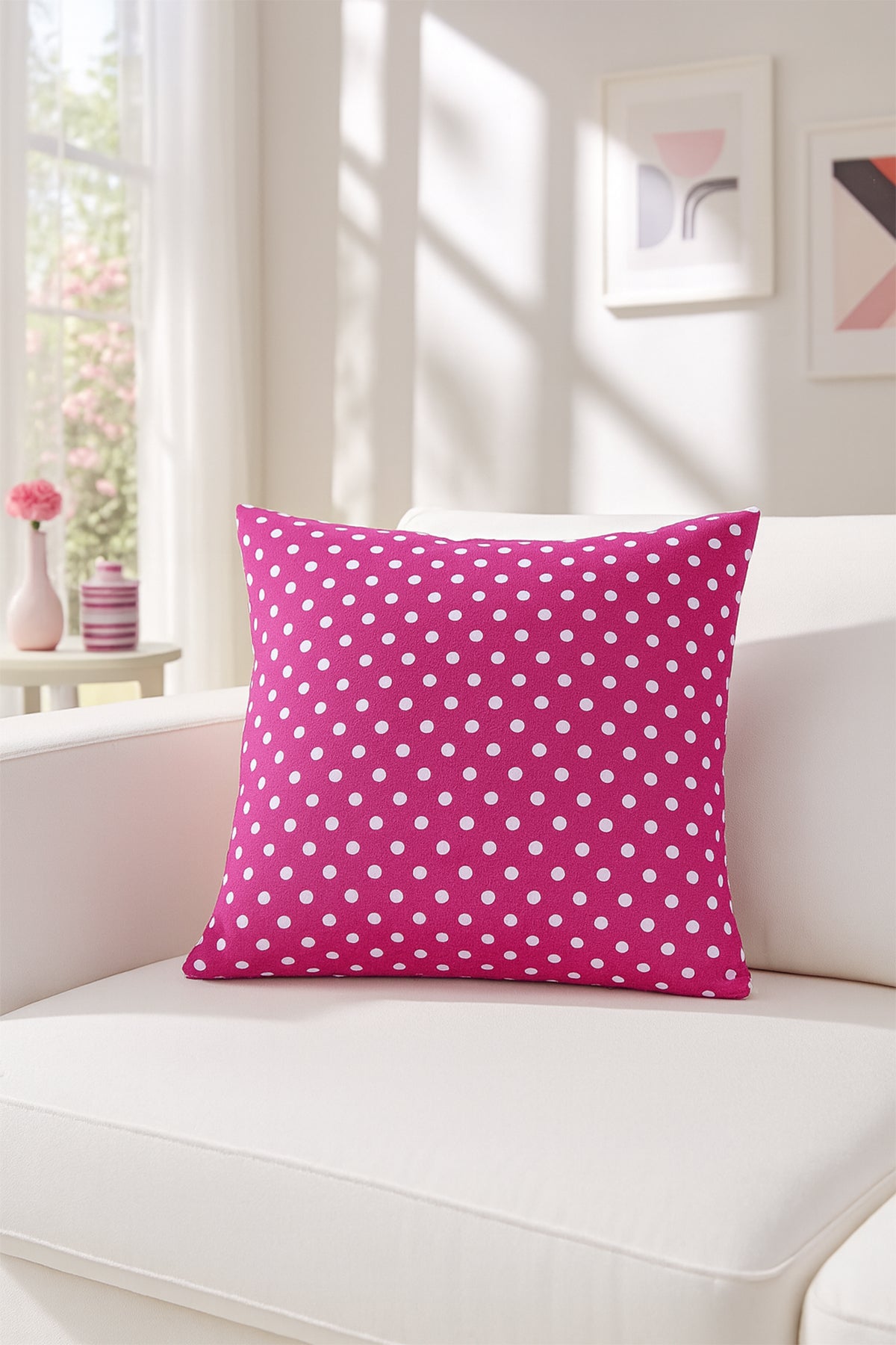 Duck Puantiyeli Kırlent Kılıfı Pembe V1 40x40