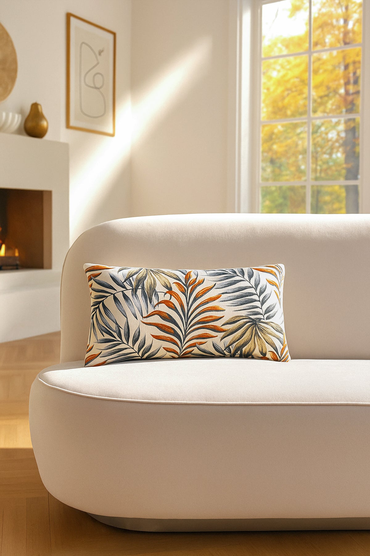 Duck Yapraklı Kırlent Kılıfı Mavi Kiremit V1 35x70