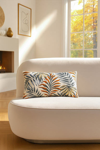 Duck Yapraklı Kırlent Kılıfı Mavi Kiremit V1 35x70