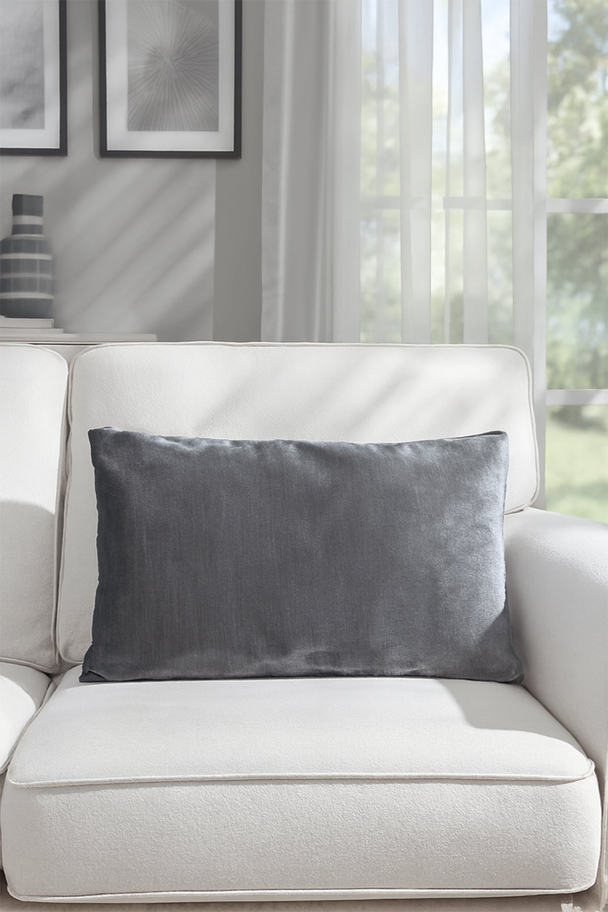 Düz Kadife Kırlent Kılıfı Gümüş V1 30x50