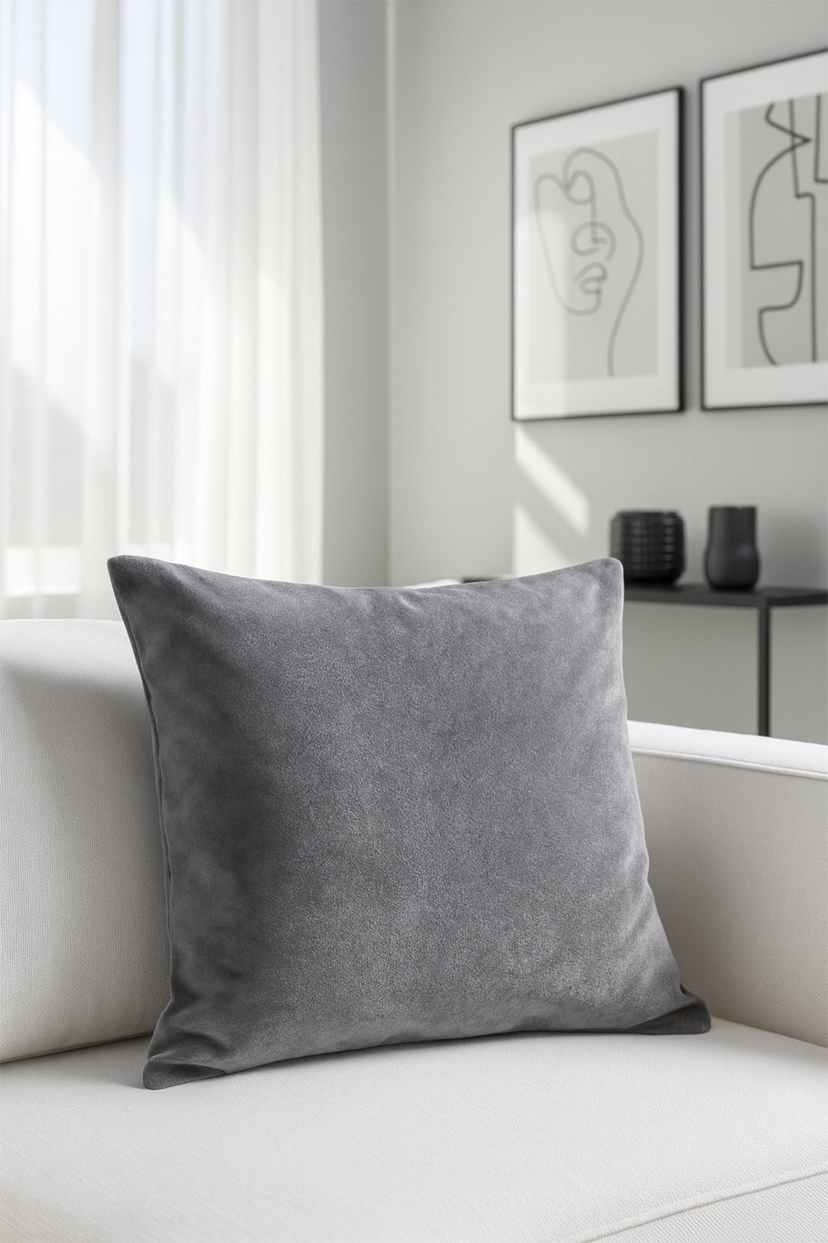 Düz Kadife Kırlent Kılıfı Gümüş V1 50x50