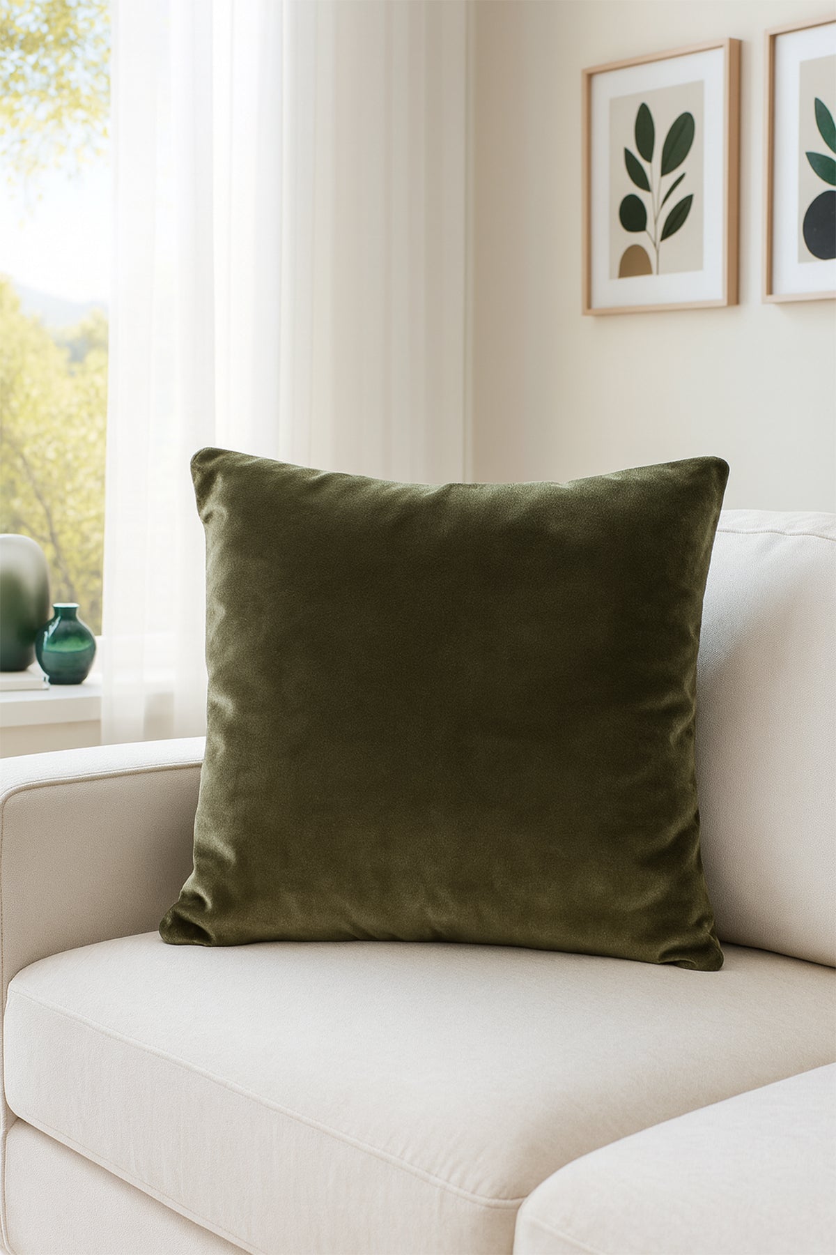 Düz Kadife Kırlent Kılıfı Haki V1 50x50