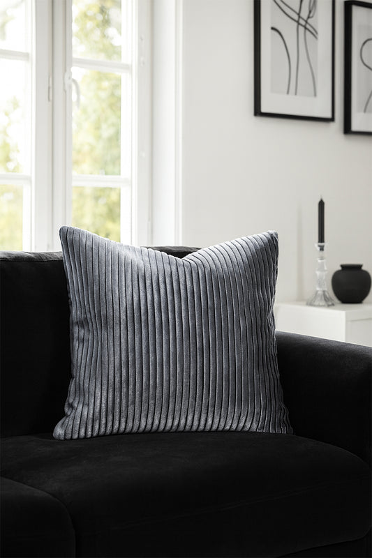 Fitilli Kadife Kırlent Kılıfı Gümüş 45x45