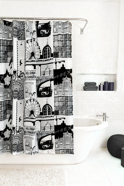 Helsinki Duş Perdesi Siyah Beyaz 180x200