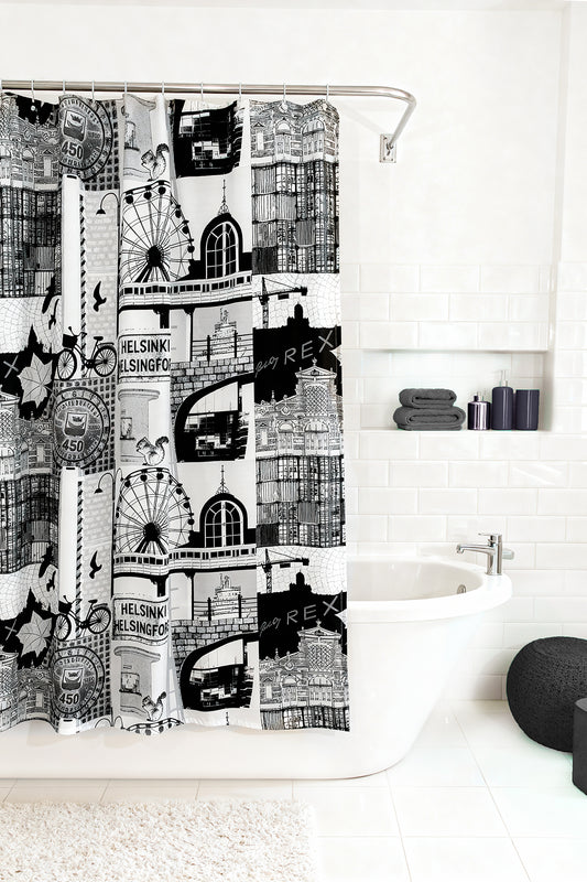 Helsinki Duş Perdesi Siyah Beyaz 180x200