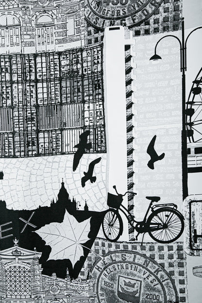 Helsinki Duş Perdesi Siyah Beyaz 180x200