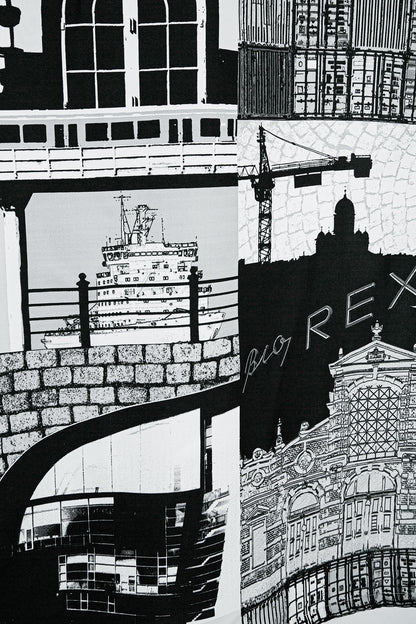 Helsinki Duş Perdesi Siyah Beyaz 180x200