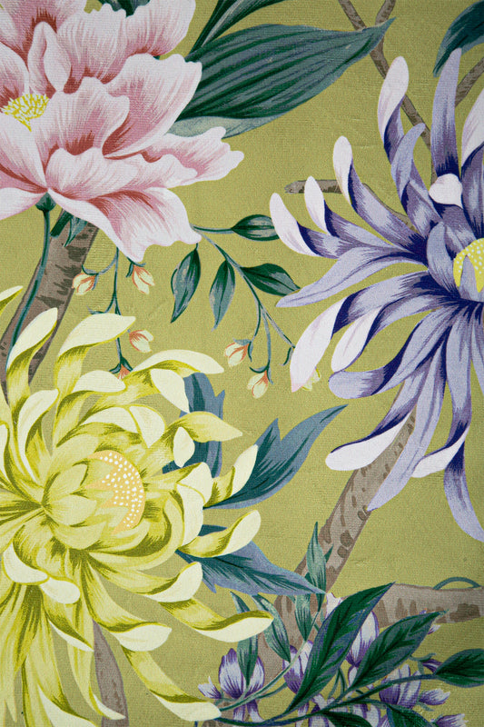 Kadife Çiçekli Kırlent Kılıfı Yeşil Pembe V1 50x50