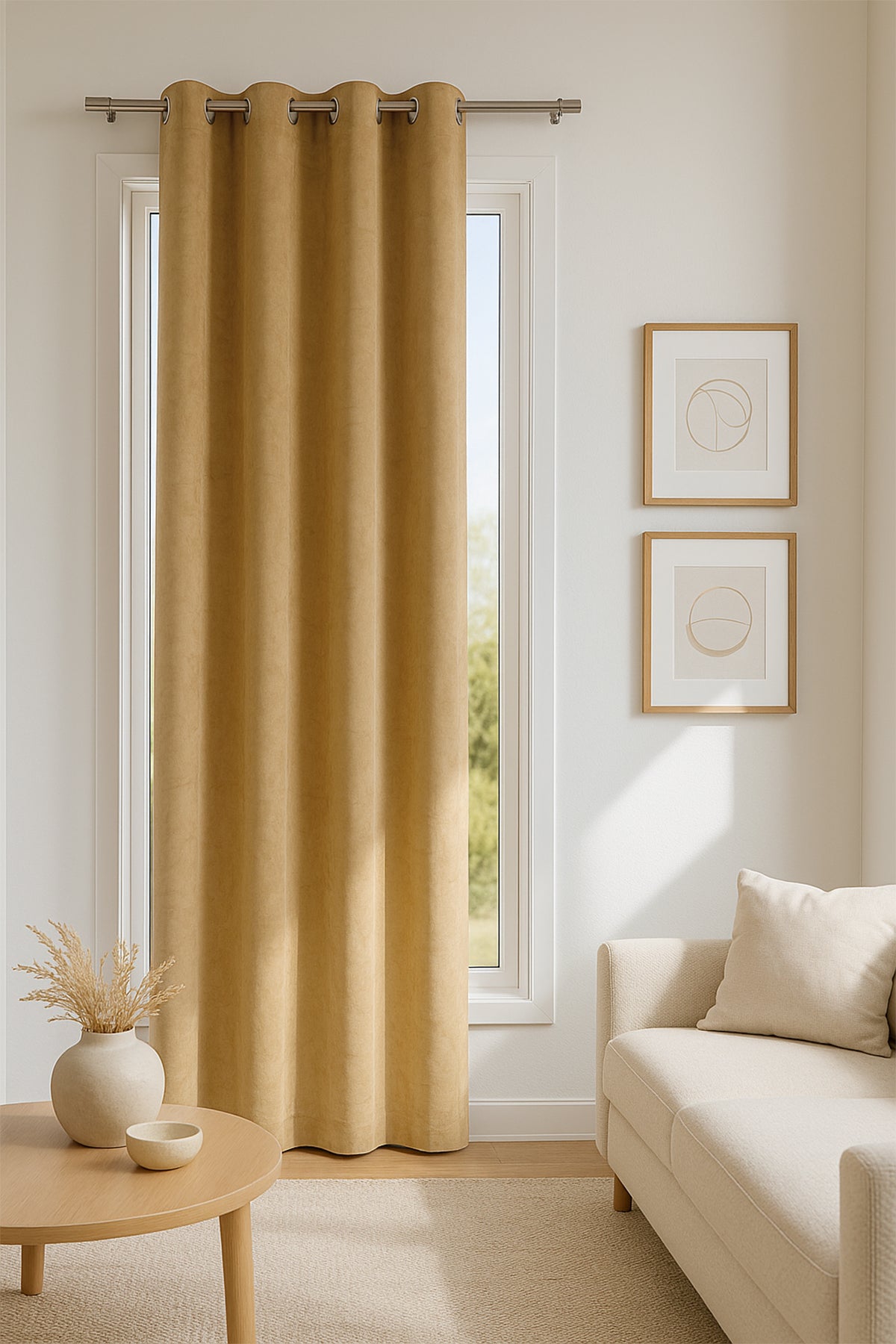 Kadife Halkalı Fon Perde Gold 140x260