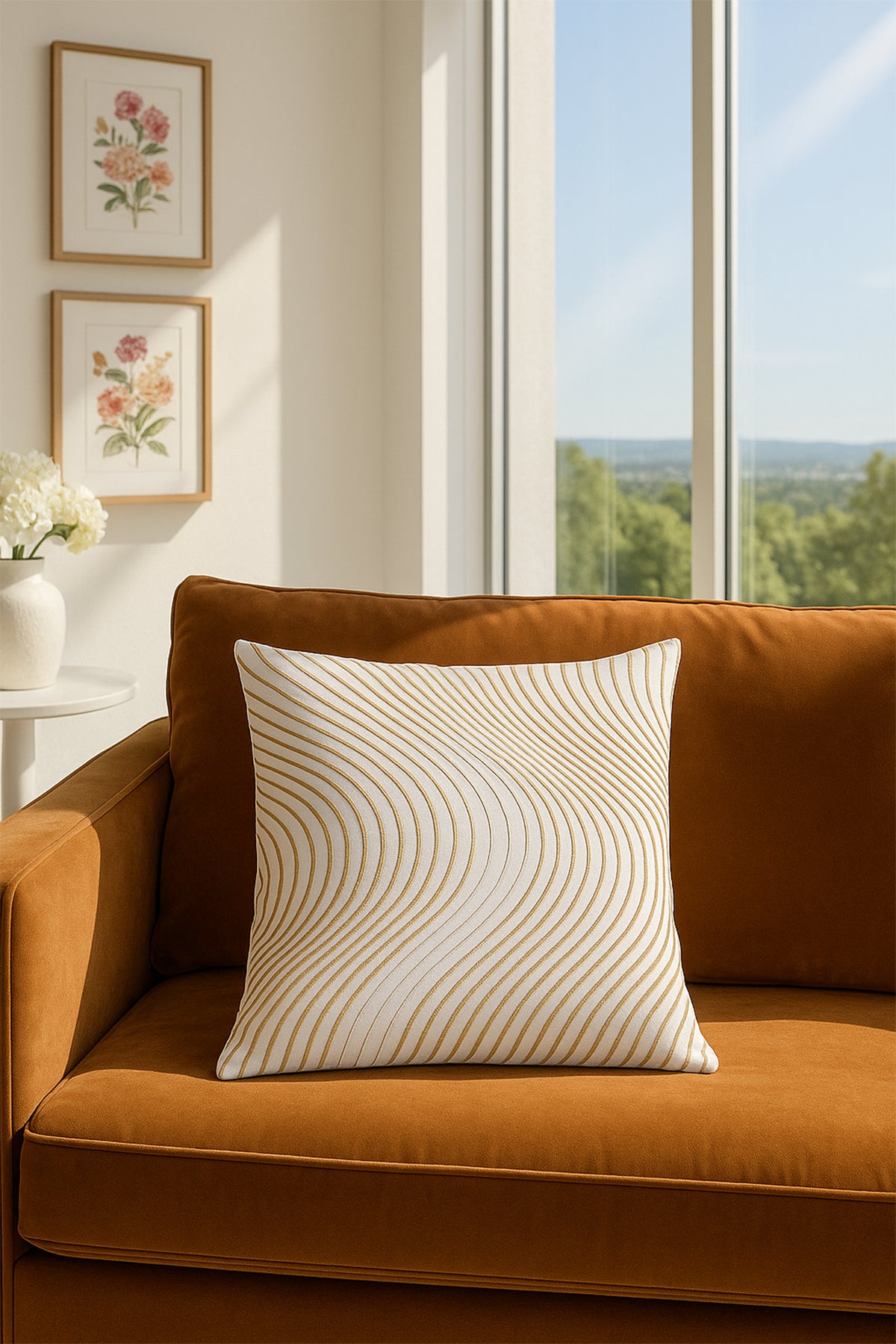 Kadife Kırlent Kılıfı Gold Beyaz V1 55x60