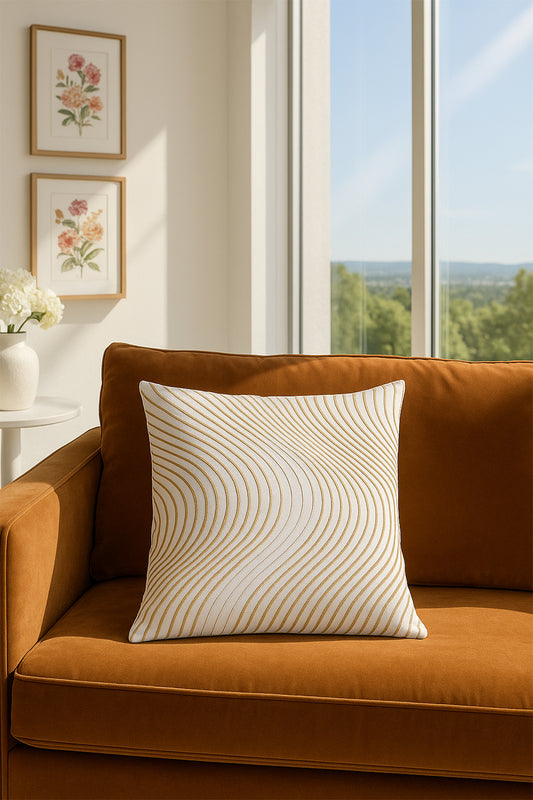 Kadife Kırlent Kılıfı Gold Beyaz V1 55x60