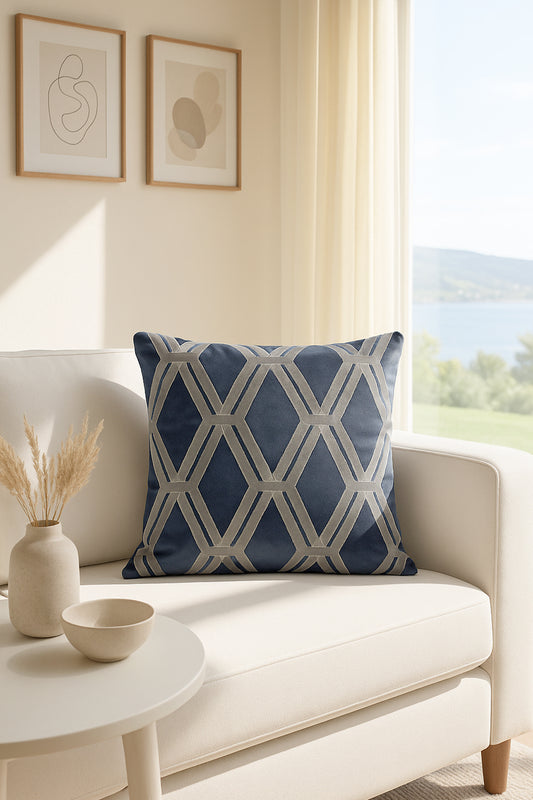 Kadife Kırlent Kılıfı Lacivert Gri V1 50x50